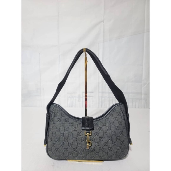 Authentic GUCCI DENIMJACKIE SHOULDER BAG BLACK/DARK GREY - Picture 11 of 12